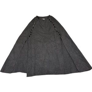 Crosstree Lane Gray One Size Poncho Sweater Decorative Button Detail Side Slits